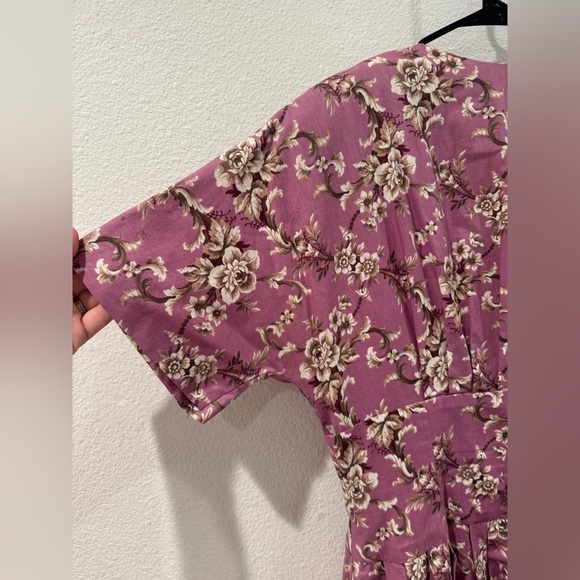 Vintage Herman Geist 100% Cotton Floral Retro Fit Maxi Purple Cream Dress 12 - Picture 11 of 14